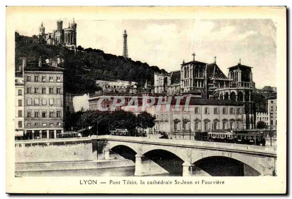 LYON — Brücke Tilsitt, Kathedrale St-Jean und Fourvière - Vorderseite
