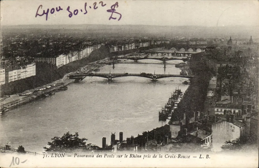 LYON — Panorama der Brücken über den Rhône vom Croix-Rousse aus — L. B. - Vorderseite
