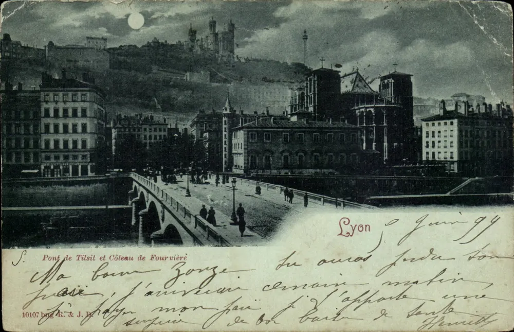 Ponte de Tilsit e Côteau de Fourvière — Lyon — editor R. & J. D., n° 10107 - Frente