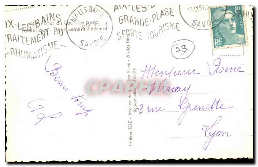 Aix-les-Bains — Vista panorâmica, parque, teleférico e estabelecimento termal — Éditions Téléphérique - Verso