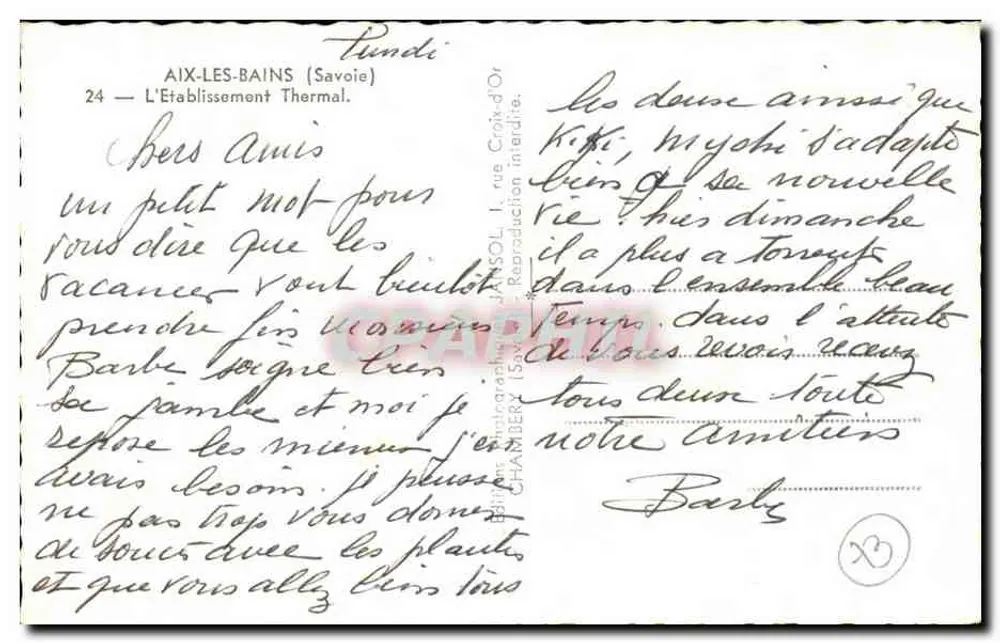 Aix-les-Bains — Estabelecimento Termal — editor Kansol - Verso