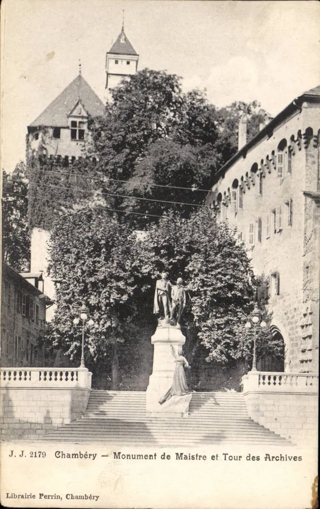 Chambéry — Denkmal von Maistre und Turm der Archive — Librairie Perrin, Chambéry - Vorderseite