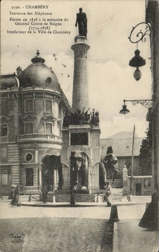 Chambéry — Fontaine dos Elefantes — Editor E. Reynaud, n°2190 - Frente