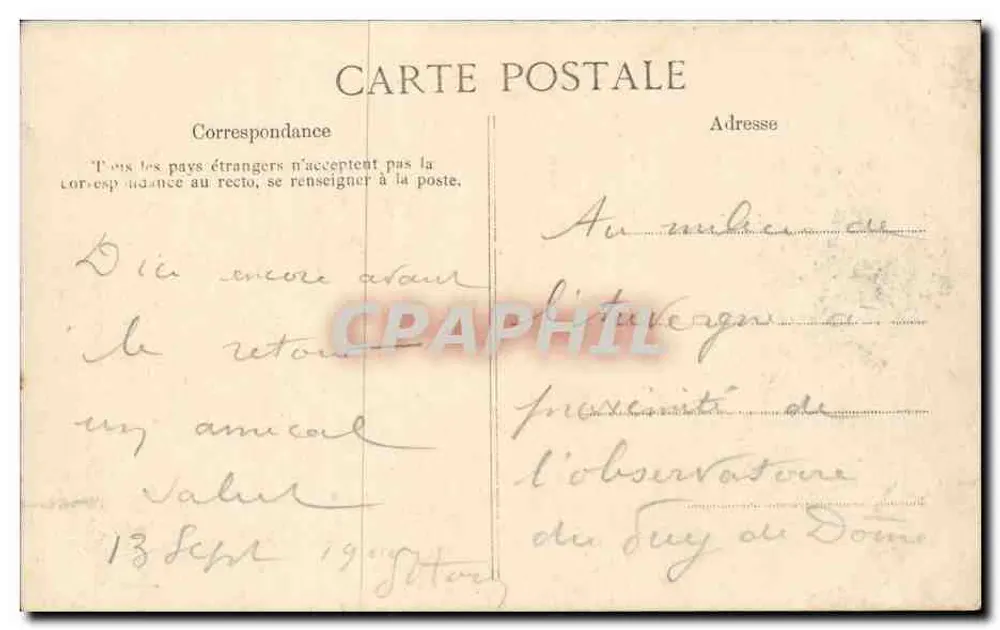 Der Dampftrambahn des Puy-de-Dôme am Ceyssat-Pass — L'Auvergne pittoresque, n°3515 - Rückseite