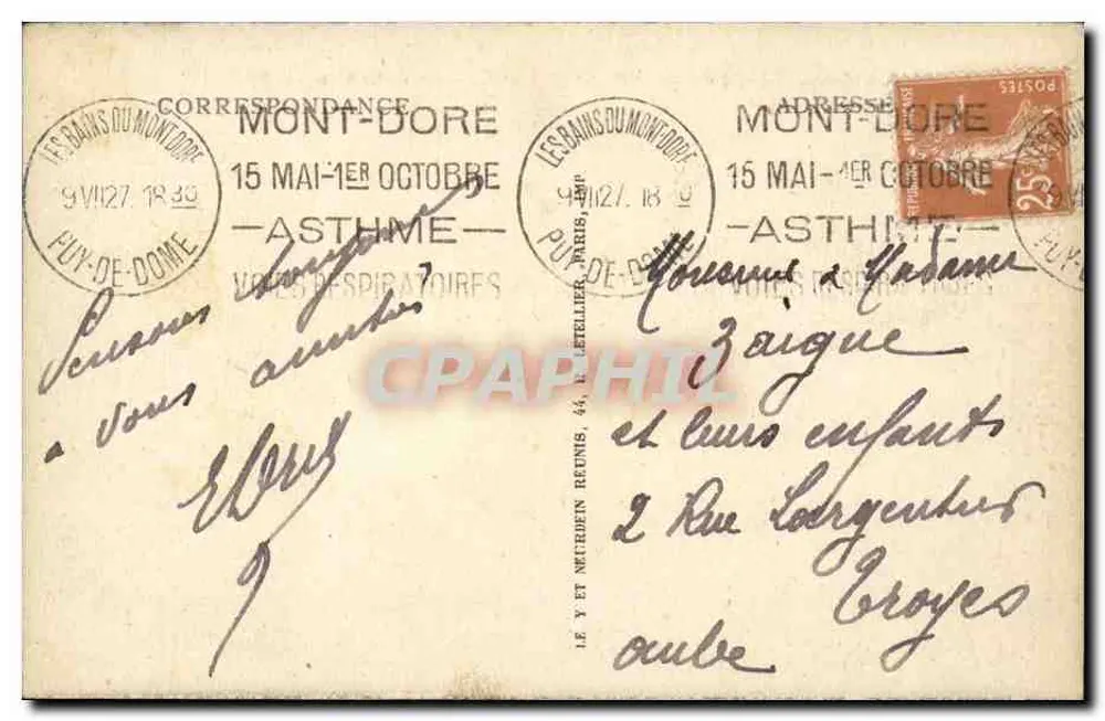 LE MONT-DORÉ — Die Schlucht des Mont-Dore an der Cascade de la Dore — LI. - Rückseite