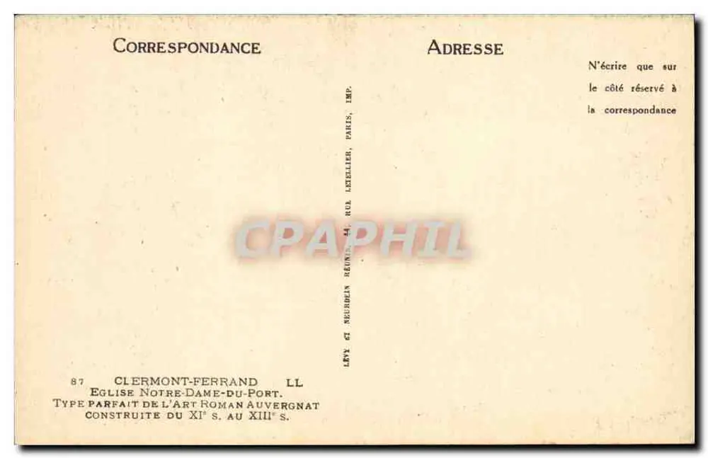 Clermont-Ferrand — Kirche Notre-Dame-du-Port — Verlag Ley et Neurdein, Paris - Rückseite