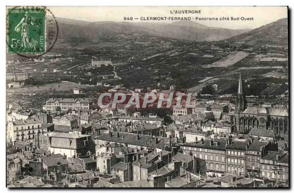 Clermont-Ferrand — Panorama lado Sudoeste — Editor L'Auvergne, n° 949 - Frente
