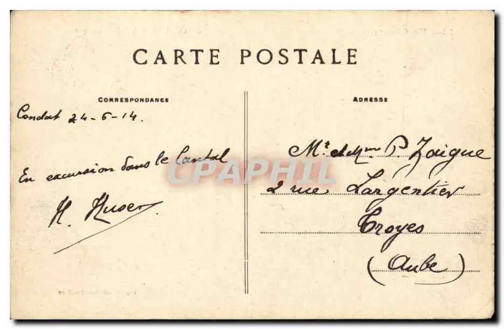 Condat - Vista Panorâmica — Cantal, editor Vigilar, n°213 - Verso