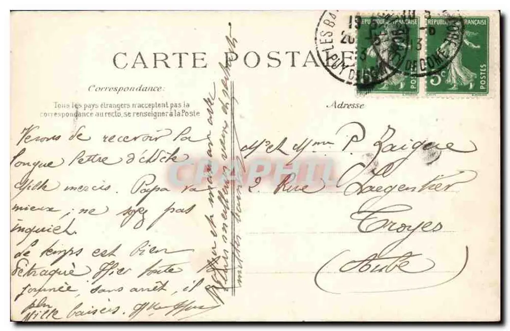 Da Auvergne — estas flores lhe trazem a Felicidade — V.D.C. n°3509 - Verso