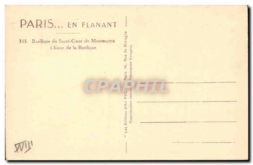 Basilika des Heiligen Herzens von Montmartre — Chor — Éditions d'Art Yvon, Nr. 315 - Rückseite