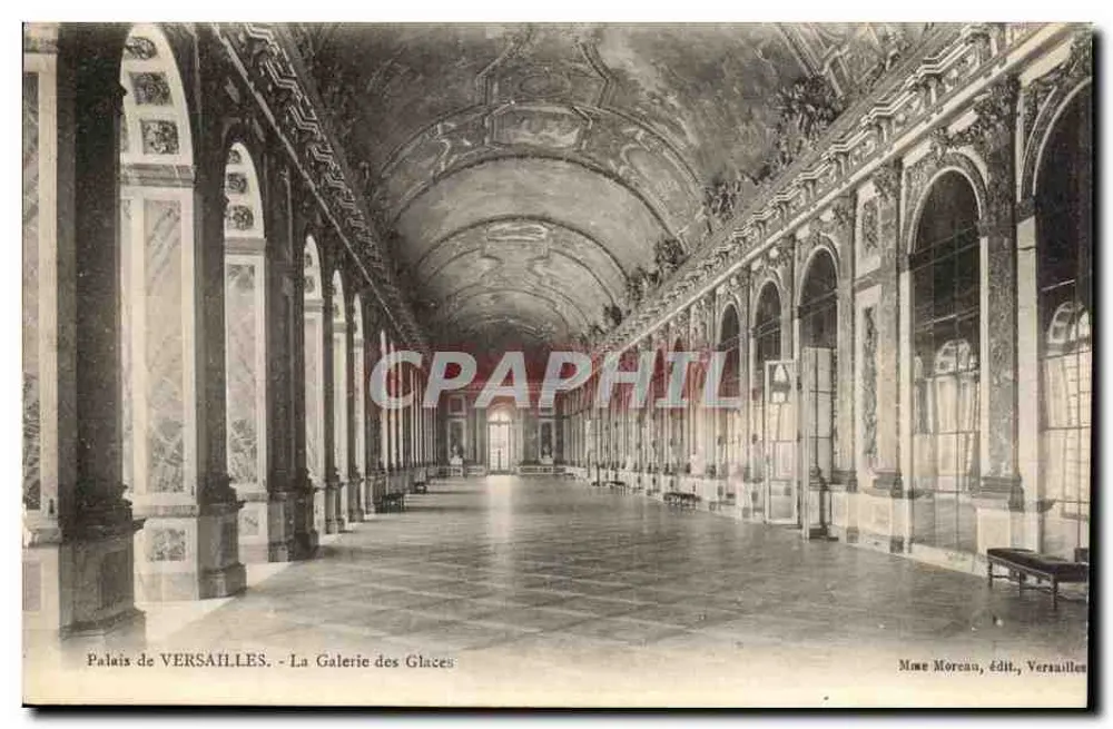 Palazzo di VERSAILLES - La Galleria dei Specchi — Mme Moreau, edit., Versailles - Recto
