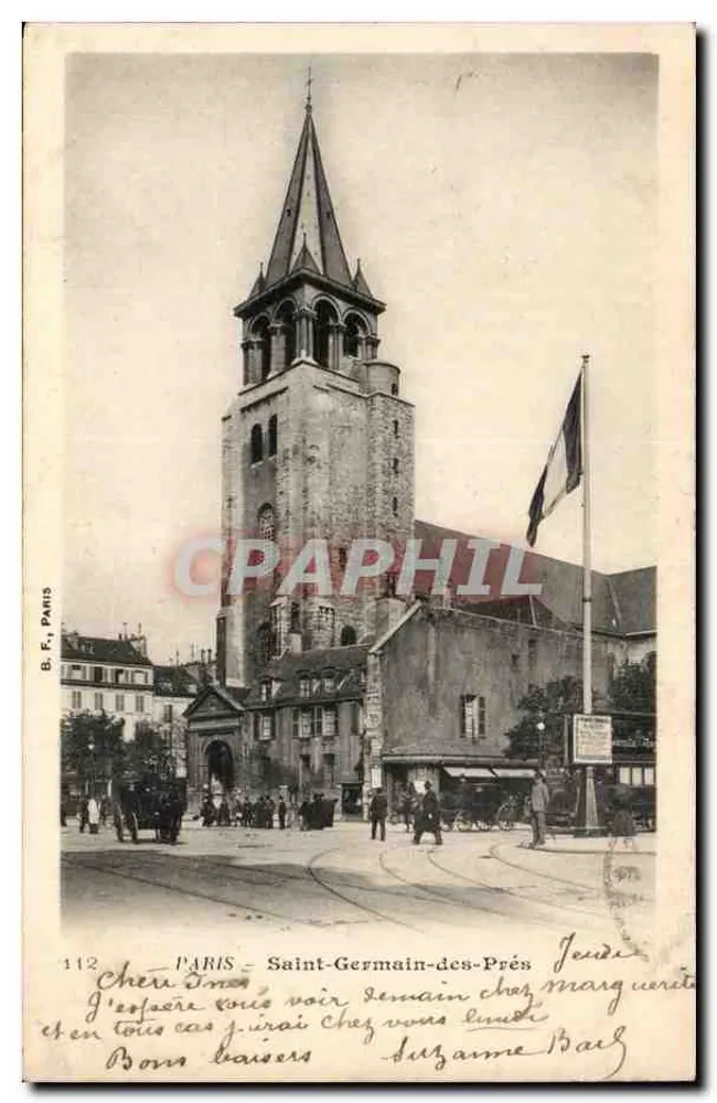 Saint-Germain-des-Prés — igreja com bandeira francesa — B. F., Paris, n°112 - Frente