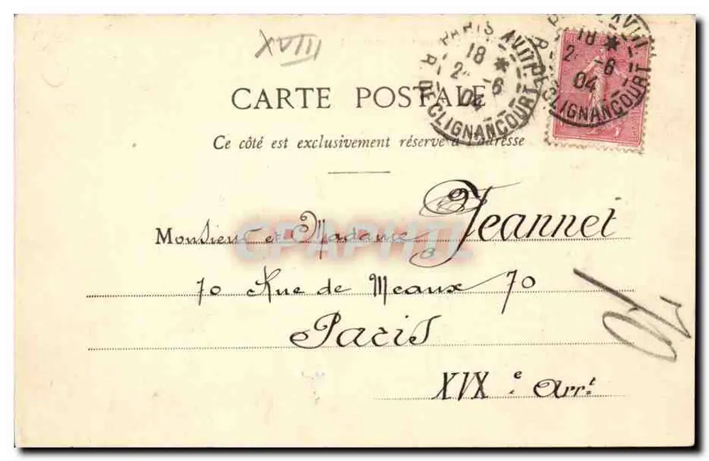 Paris - Prefeitura do 18º Distrito — Rue Ordener — n° 361 - Verso