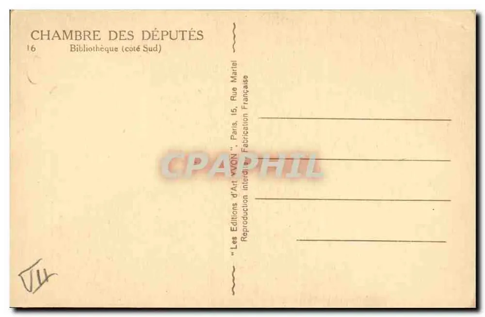 Biblioteca dos Deputados — Lado Sul — Edições de Arte VON, Paris - Verso