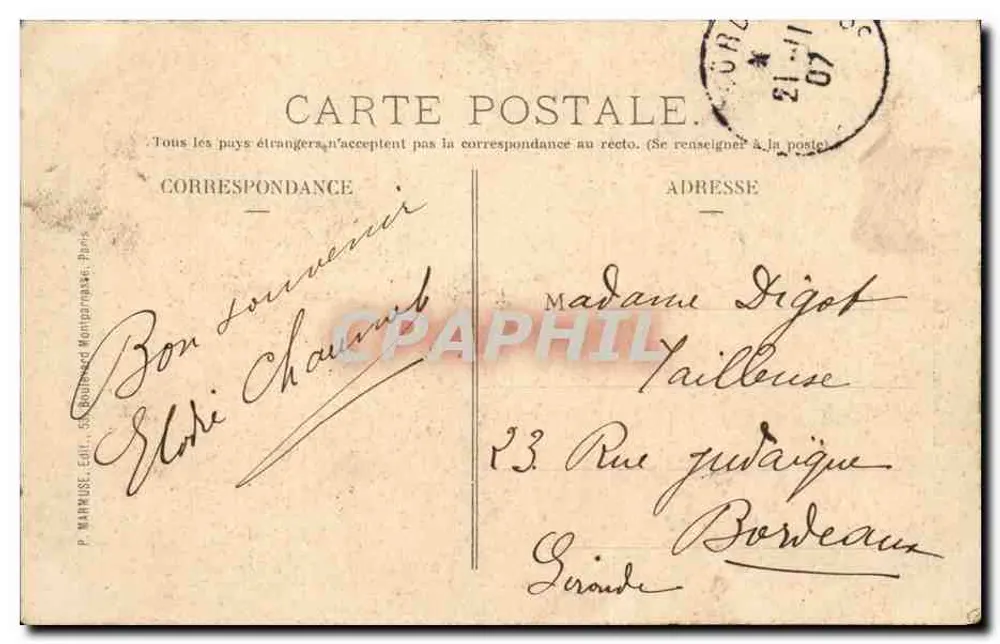 Paris — A Coluna da Bastilha — P. Marhuse, Ed. Paris, n° 433 - Verso