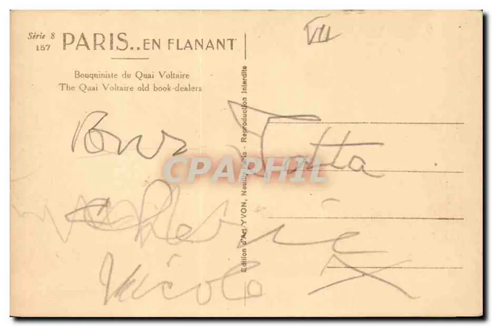 Parigi. In Giro — Libraio del Quai Voltaire — Edizione d'Arte YVON, Serie 8 n°157 - Verso