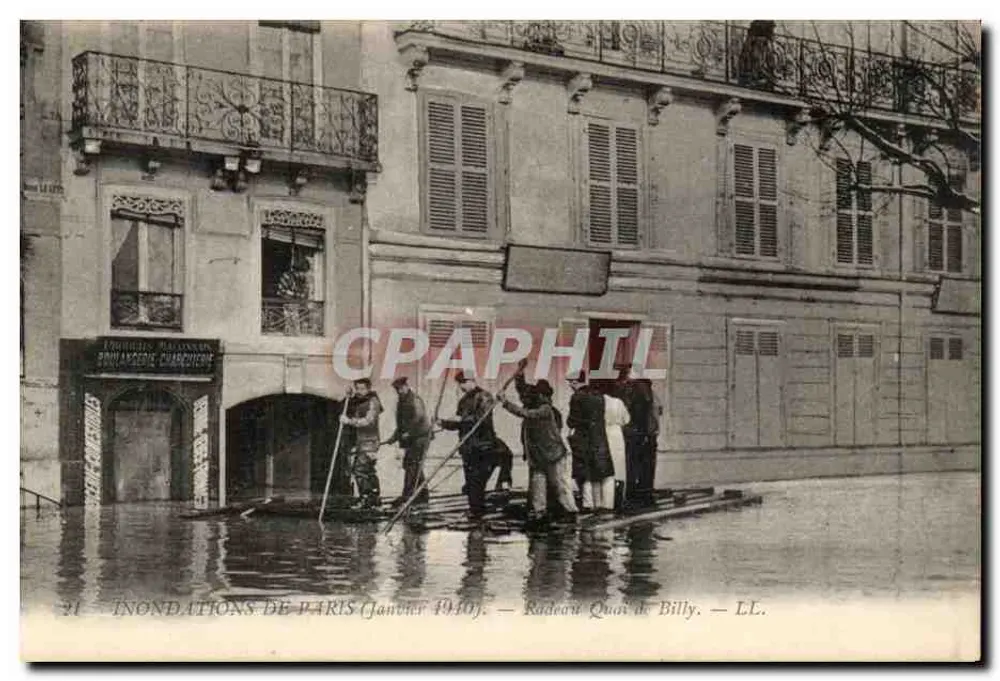 Überschwemmungen in Paris — Januar 1910 — Floß Quai de Billy — LL. - Vorderseite