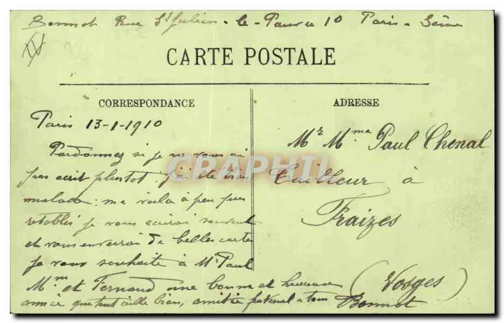 Paris — A Prefeitura de Polícia — LL. — n° 573 - Verso