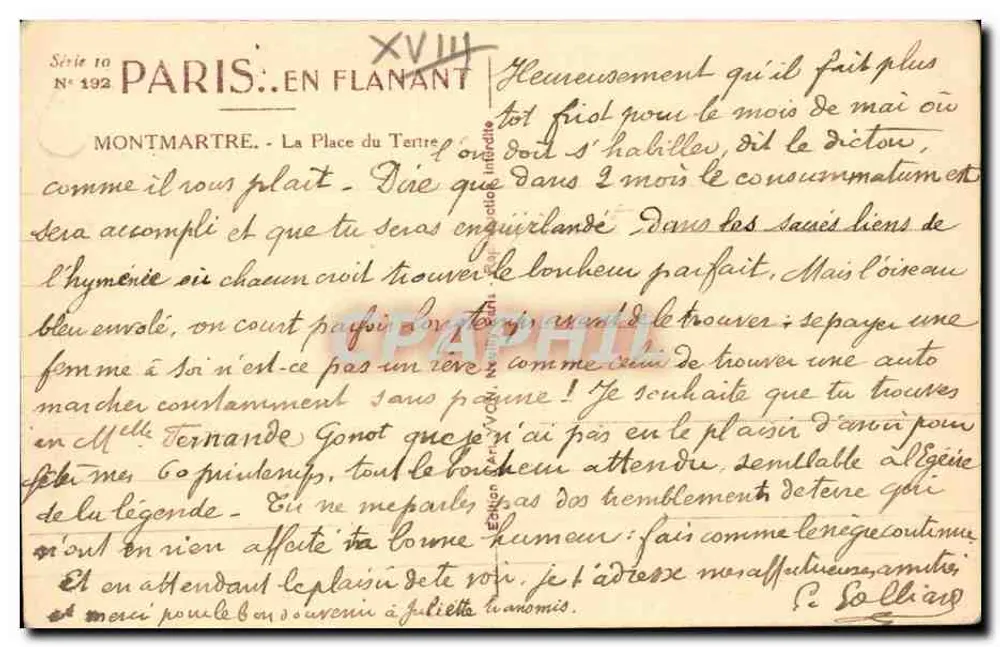 Montmartre — Place du Tertre — Hotel du Tertre e editor Yvon, n° 602 - Verso