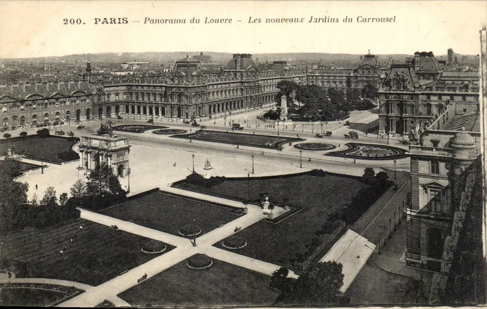 Paris — Panorama des Louvre — Die neuen Gärten des Carrousel — Verleger: 200. - Vorderseite