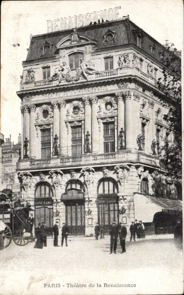 Paris - Teatro da Renascença — fachada decorada, sinal 'RENAISSANCE' — editor não visível - Frente