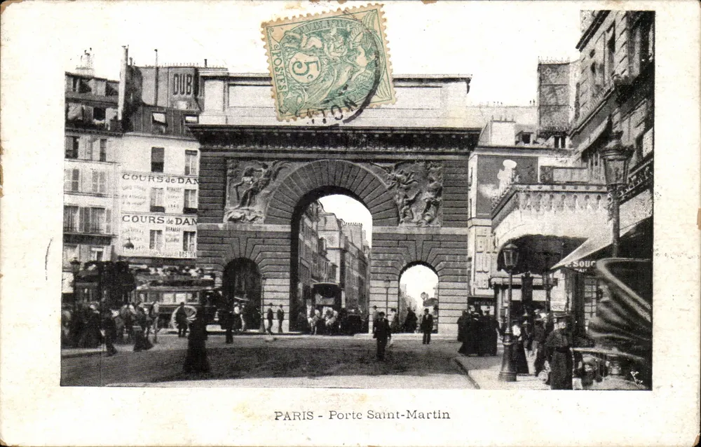 PARIS - Porta Saint-Martin — vista urbana com letreiro 'COURS de DAN' — editor DUBOIS - Frente
