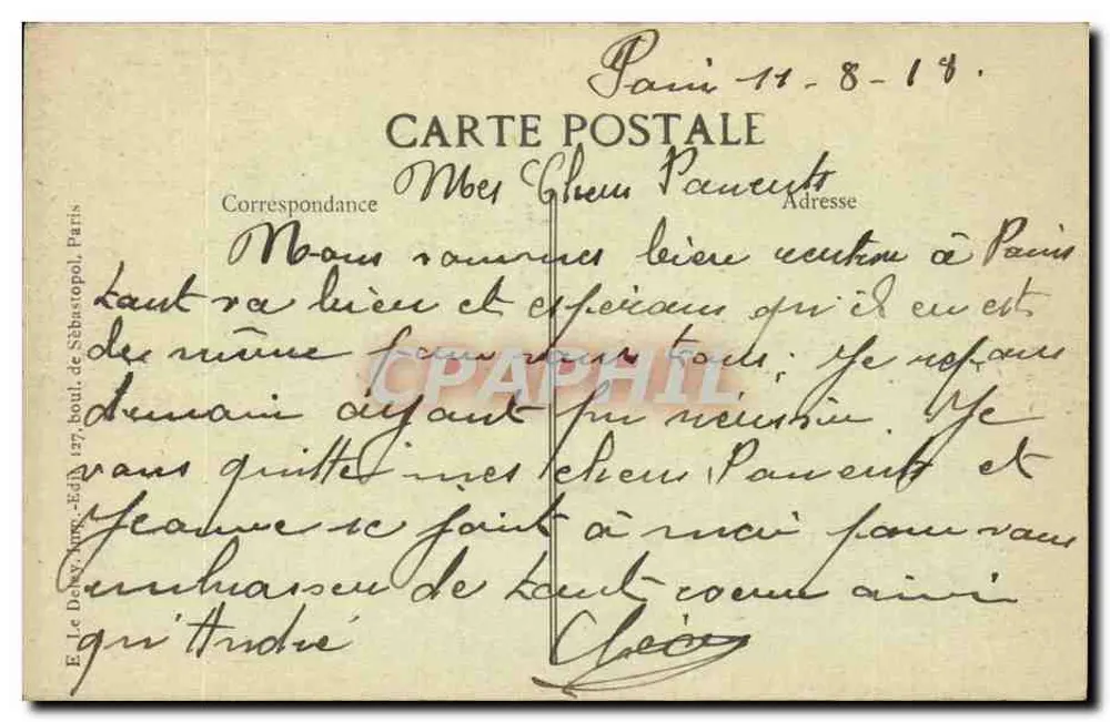 Paris, Revue du 14 juillet 1918 — 4. Jahr des Krieges — Verleger BID - Rückseite