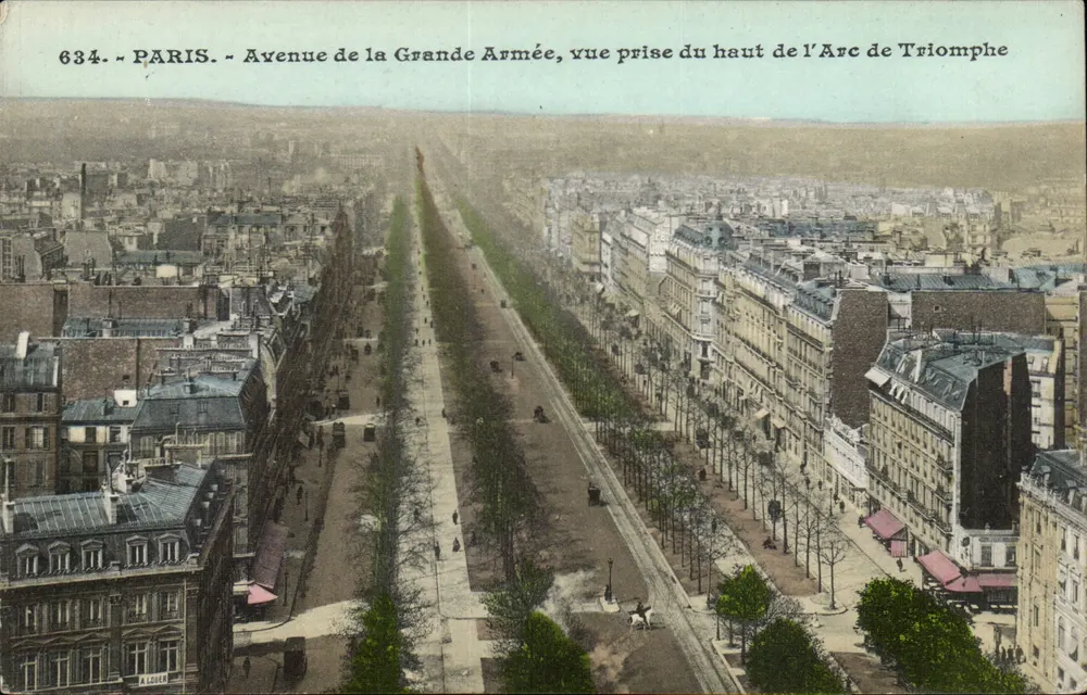 Paris - Avenida da Grande Armée, vista tirada do topo do Arco do Triunfo — editor A. Léaure, n° 634 - Frente
