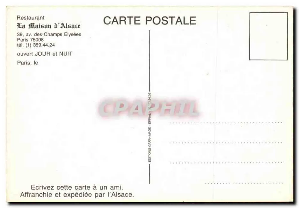 Dom Alsaski — Restauracja — Wydawnictwo Graphimage, Epernay - Rewers