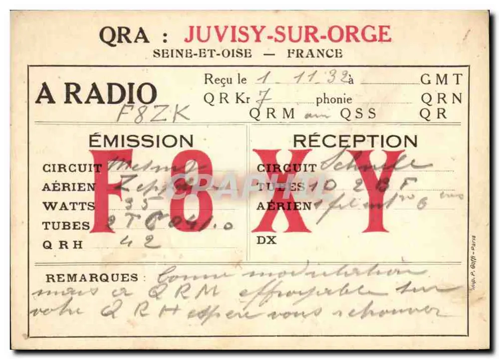 Juvisy-sur-Orge — Station F8XY — Funkübertragung und -empfang — Verlag: Réseau des Émetteurs Français - Vorderseite