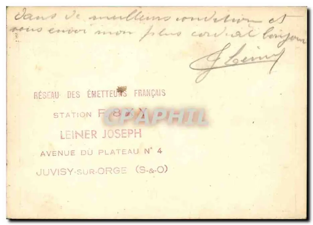 Juvisy-sur-Orge — Station F8XY — Funkübertragung und -empfang — Verlag: Réseau des Émetteurs Français - Rückseite