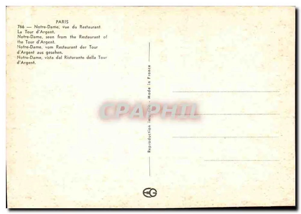 Notre-Dame — Ansicht des Restaurants La Tour d'Argent — Verlag EG, Nr. 766 - Rückseite