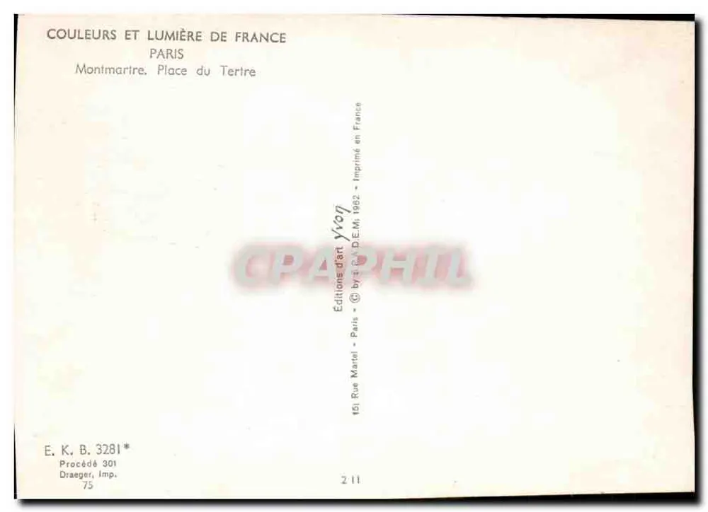 Montmartre - Place du Tertre — Éditions Yvon, n° 3281 - Verso