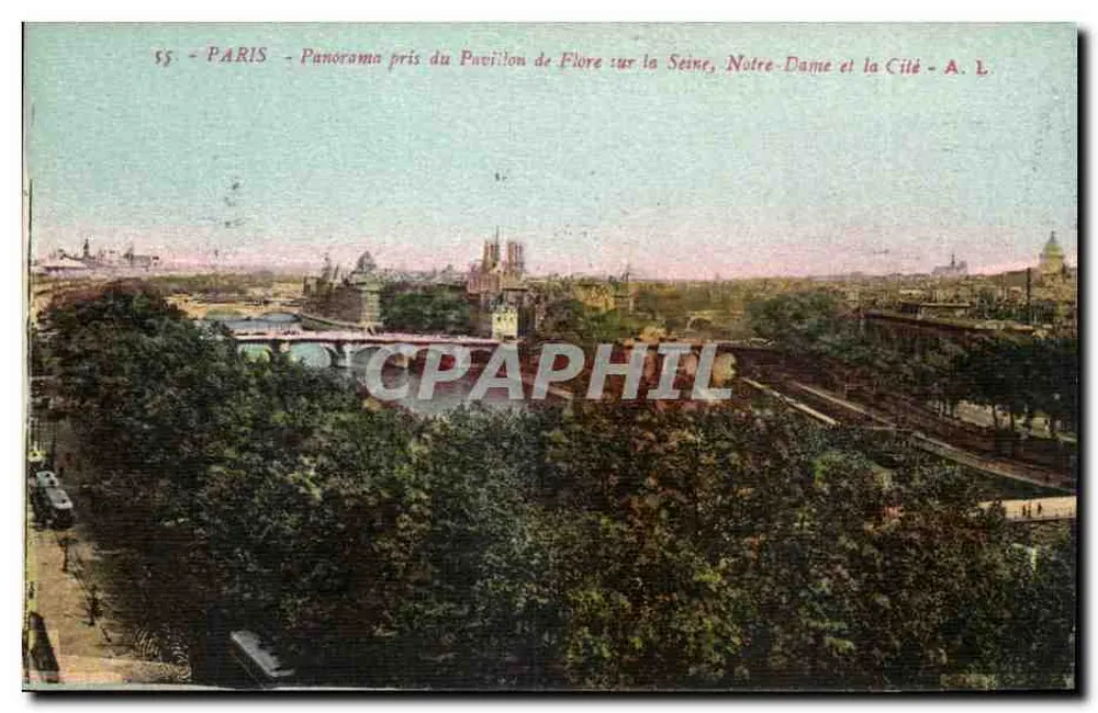 Paris - Panorama vom Pavillon de Flore am Seine, Notre-Dame und der Cité - A. L. - Vorderseite
