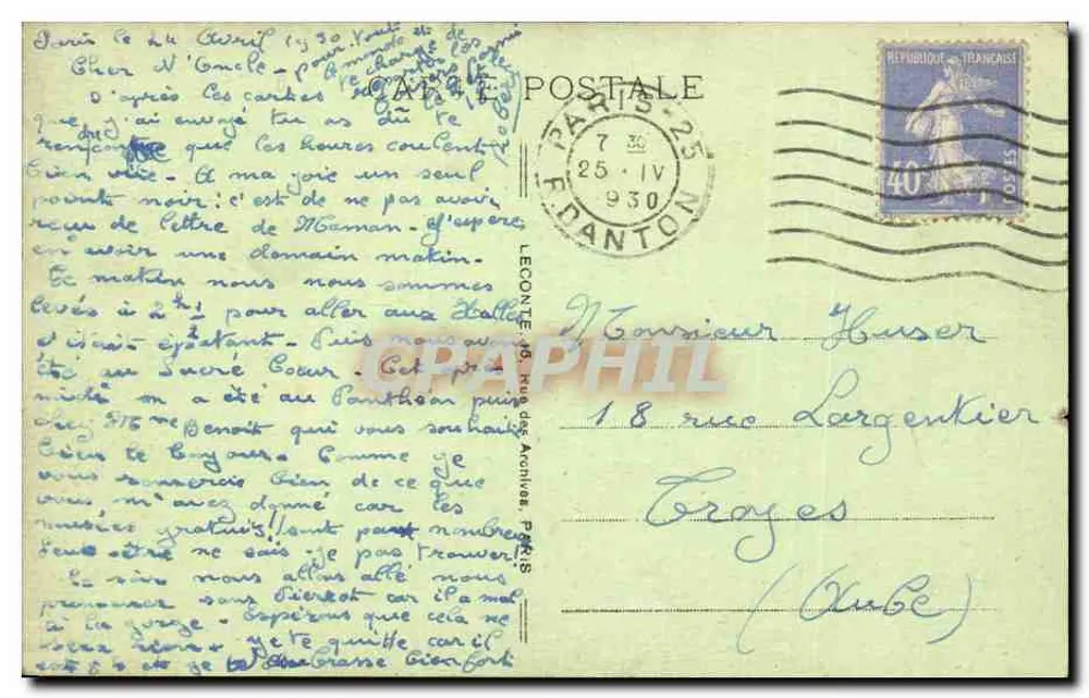 Paris - Rue de Rivoli - Rua de Rivoli - A. L. - Verso