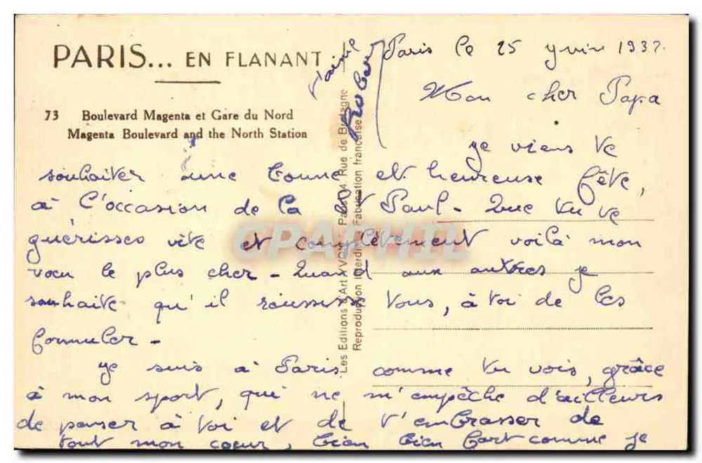 Paris — Boulevard Magenta und Gare du Nord — Les Éditions Art & Vélo de Bégin - Rückseite