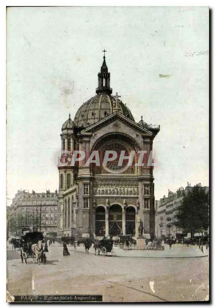 Parijs - Kerk van Sint Augustinus — uitzicht op de gevel en het plein — uitgever AQUA-PROTO L.Y. & Cie - Voorkant