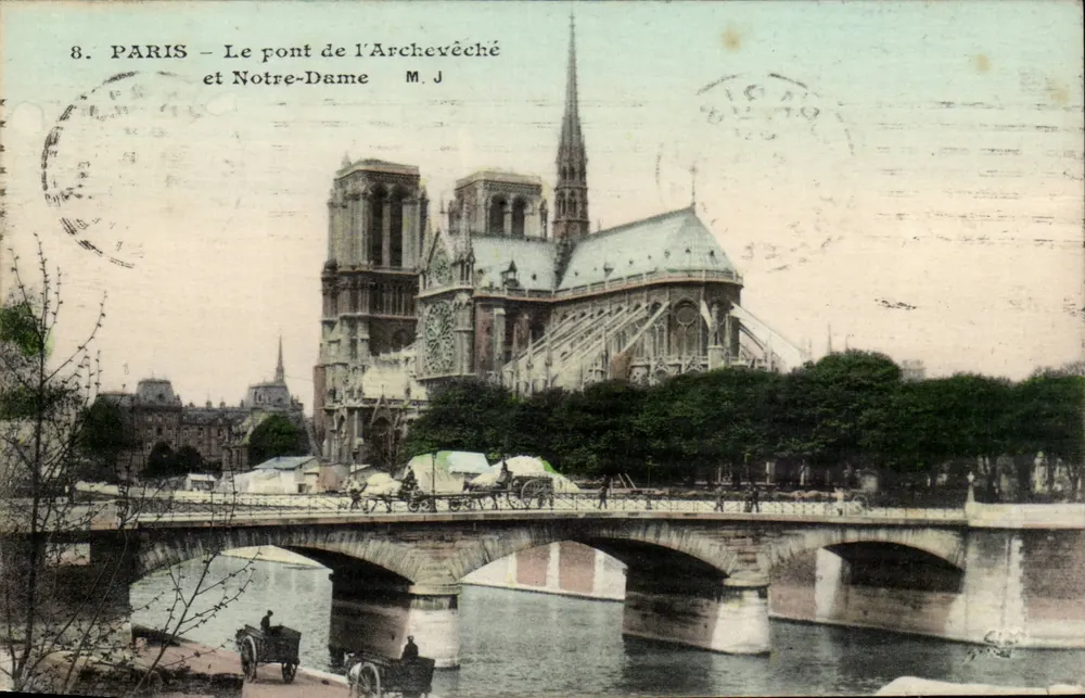 Parigi — Il ponte dell'Arcivescovado e Notre-Dame — M. J. - Recto