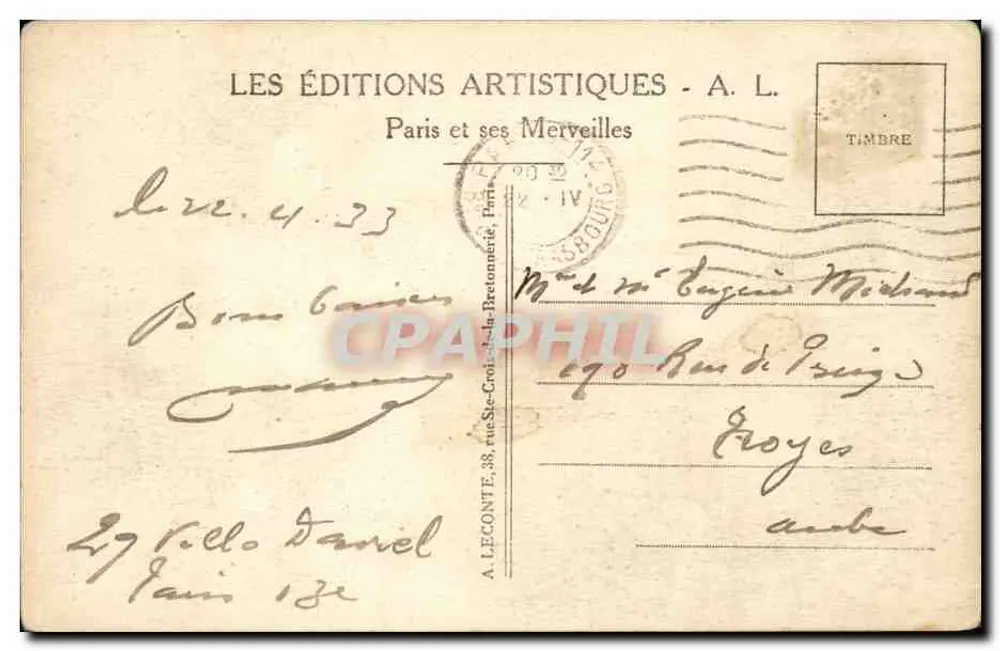 Paris — Rue de Rivoli — Rua de Rivoli — Edições Artísticas A.L. n°22 - Verso