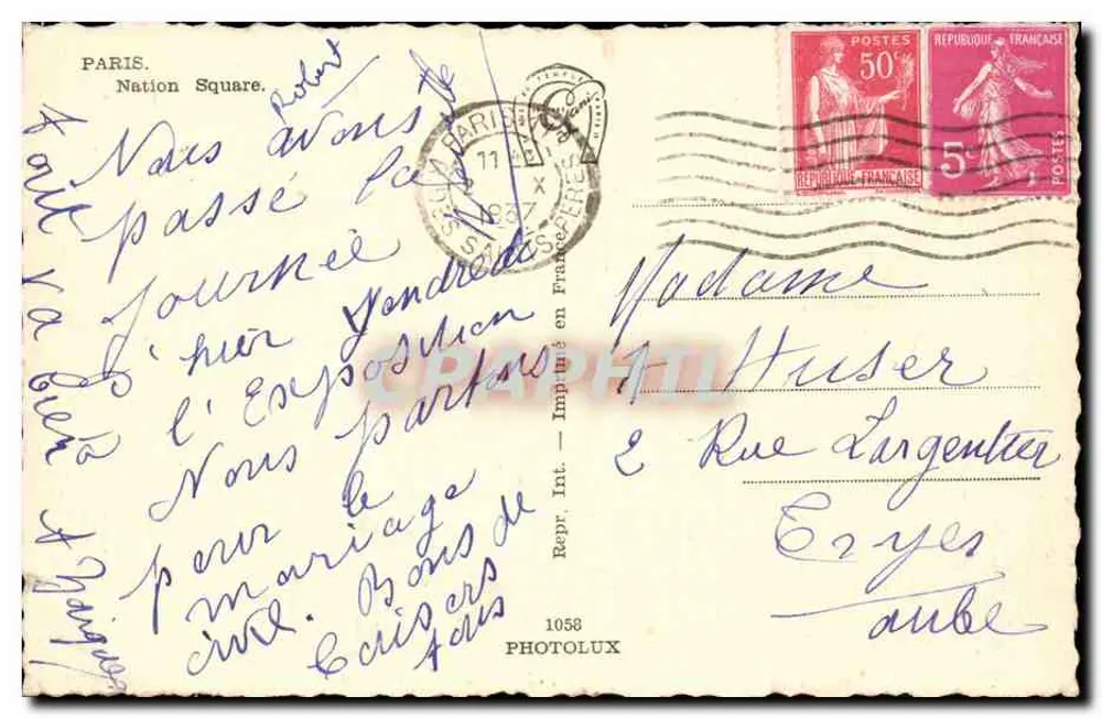 Paris — Place de la Nation — Photolux, n° 1058 - Verso