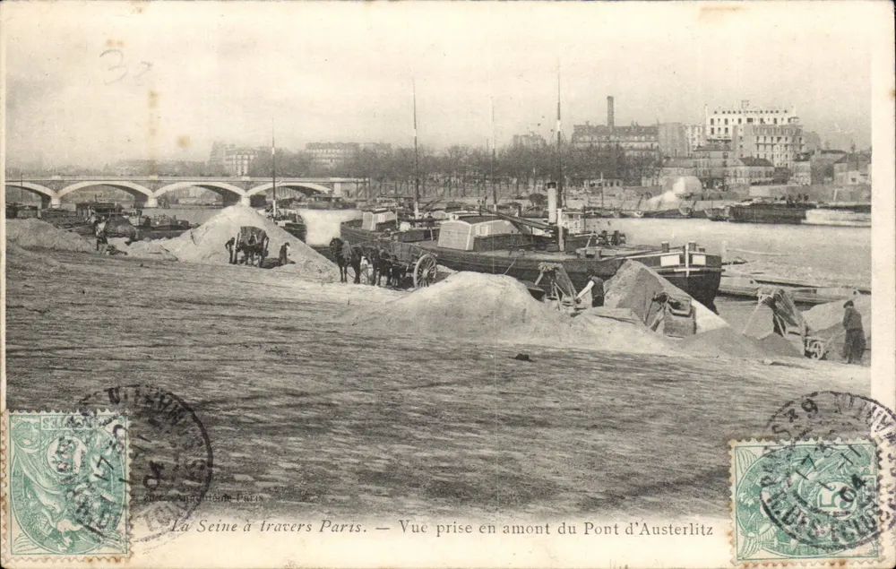 Die Seine durch Paris — Ansicht aufgenommen stromaufwärts des Austerlitzbrücke — Verleger: A. Auguéméne Paris - Vorderseite