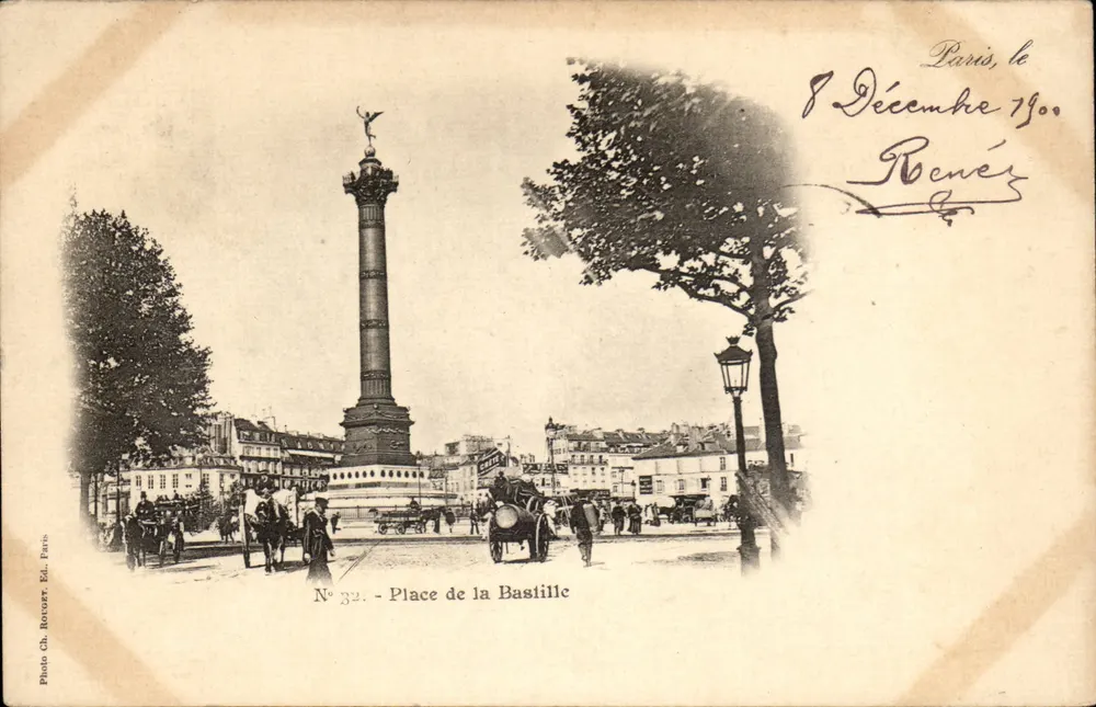 Place de la Bastille — Coluna da Bastilha — Foto Ch. Bocourt Ed. Paris, N° 32 - Frente