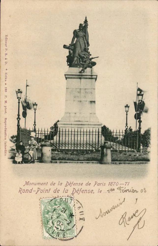 Monumento da Defesa de Paris 1870-71 — Rond-Point da Defesa — Editor P. S. à D. n° 189 - Frente