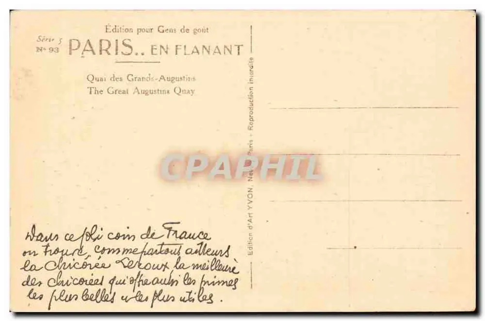 Paris — Quai des Orfèvres — Edição Yvon, série 93 - Verso