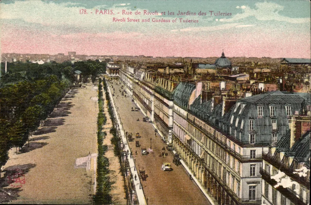 Paris - Rue de Rivoli und die Jardins des Tuileries — Antike Ansichtskarte n°178 - Vorderseite