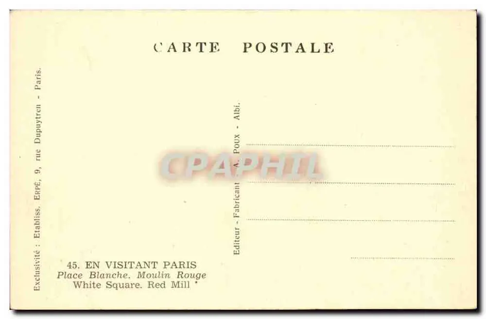 Place Blanche, Paris — Moulin Rouge Kino und Werbetafeln — Erpé, n°45 - Rückseite