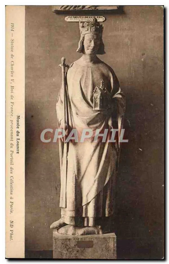 Beeld van Karel V, koning van Frankrijk — Museum van het Louvre, Portail des Celestins in Parijs — ND Phot. - Voorkant