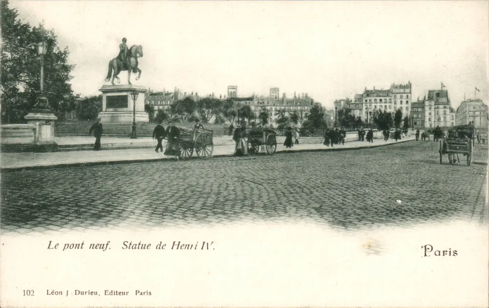 Der neue Brücke. Statue von Henri IV. — Paris — Léon J. Durieu, Verlag Paris, Nr. 102 - Vorderseite