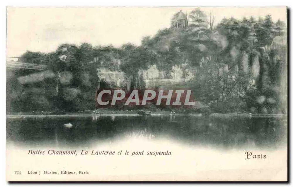 Buttes Chaumont, Die Laterne und die Hängebrücke — Léon J. Durieu, Verleger, Paris, Nr. 124 - Vorderseite