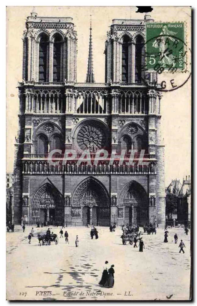 Paris — Fachada da Catedral de Notre-Dame — LL. n°127 - Frente